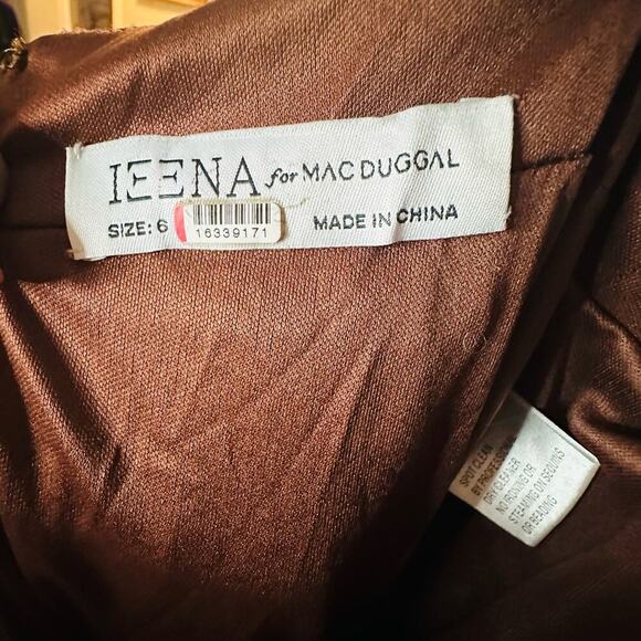 Ieena for Mac Duggal Brown Long Sleeve Pleated Full Skirt Cut Out Sides Gown 6 - Picture 11 of 16